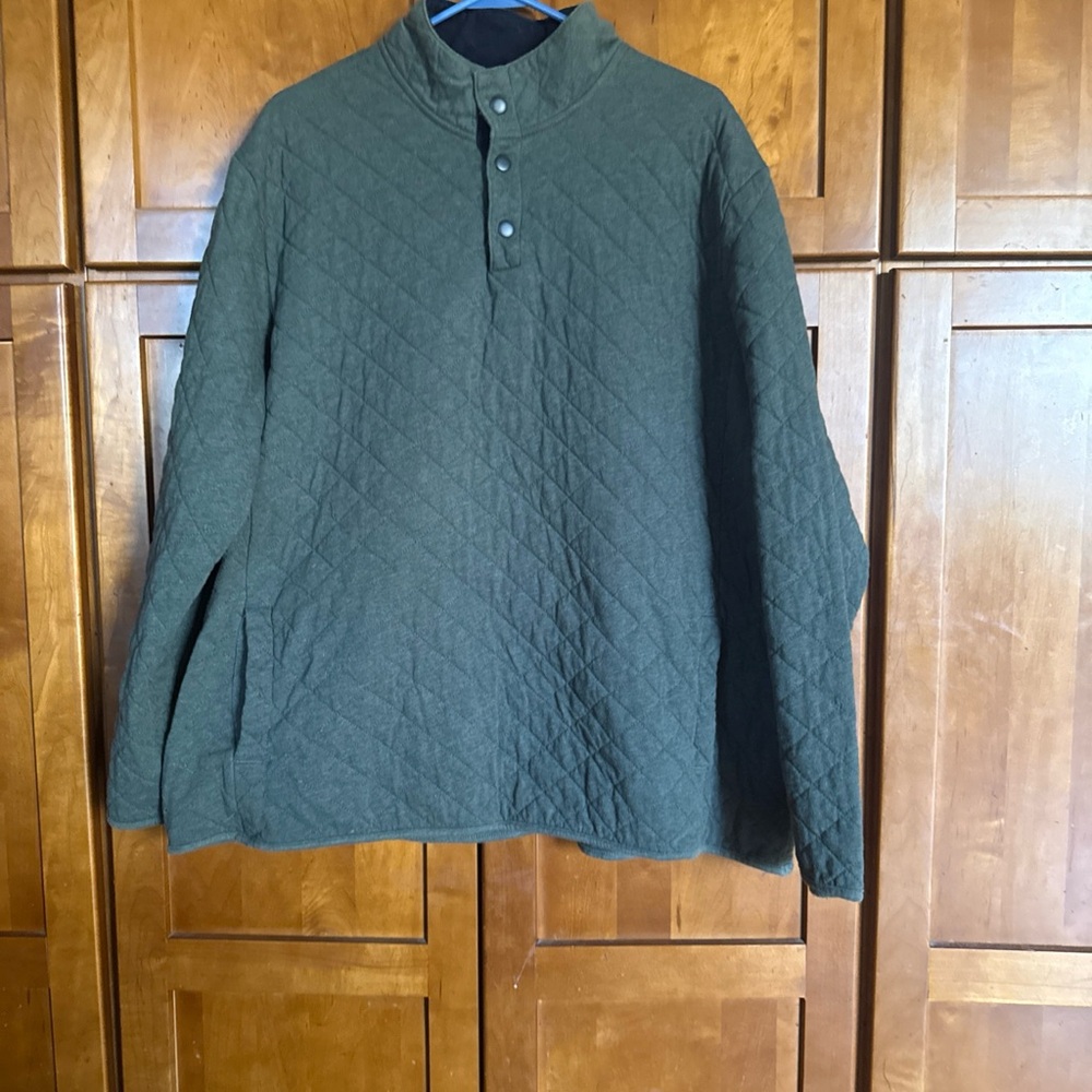 Croft & Barrow Men's Olive Quilted Pullover w Button Mock Neck Collar XXL